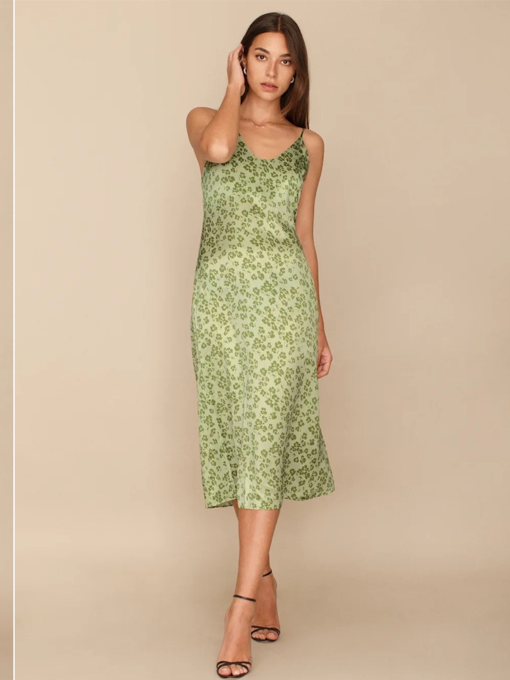 Reformation Sofia Silk Green Slip Midi Dress